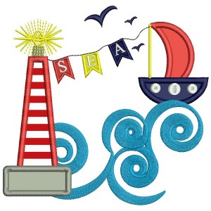 Lighthouse Sea Applique Machine Embroidery Design Digitized