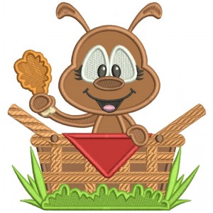 Little Ant Sitting Inside Picnic Basket Applique Machine Embroidery Digitized Design Pattern