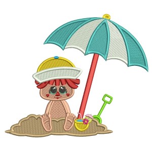 Little Boy On The Beach Sitting In The Sand Summer Filled Machine Embroidery Design Digitized Pattern