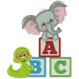 Little Elephant With ABC Blocks Back To School Filled Machine Embroidery Design Digitized Pattern