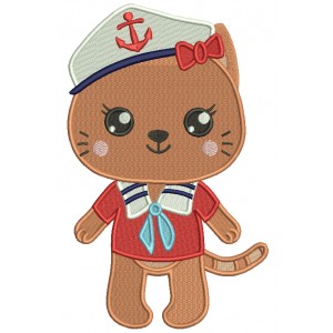 Little Girl Kitten Saylor With Anchor Filled Machine Embroidery Design Digitized Pattern