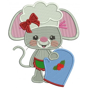 Little Mouse Holding a Mitten Filled Machine Embroidery Design Digitized Pattern