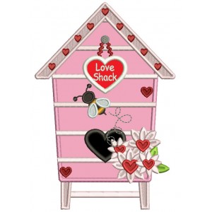 Love Shack Bee And Flowers Valentine's Day Applique Machine Embroidery Design Digitized Pattern