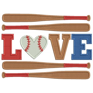 Love Two Baseball Bats Filled Machine Embroidery Design Digitized Pattern