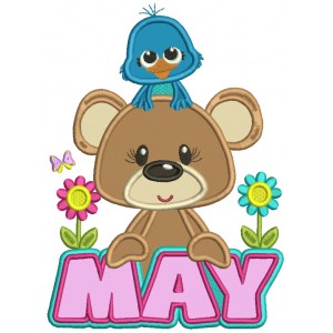 May Bear And Bird Applique Machine Embroidery Design Digitized Pattern