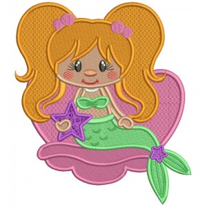 Mermaid Holding a Star Filled Machine Embroidery Design Digitized Pattern