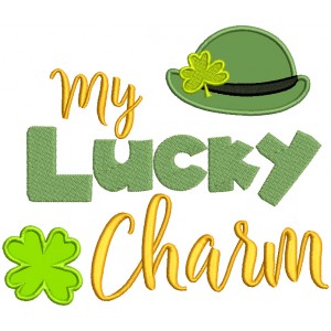 My Lucky Charm Shamrock And a Hat St. Patricks Day Applique Machine Embroidery Design Digitized Pattern