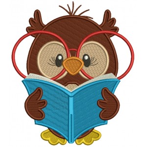 Owl Wearing Huge Glasses Reading a Book School Filled Machine Embroidery Design Digitized Pattern