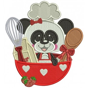 Panda Cook Sitting Inside Kitchen Bowl Filled Machine Embroidery Design Digitized Pattern