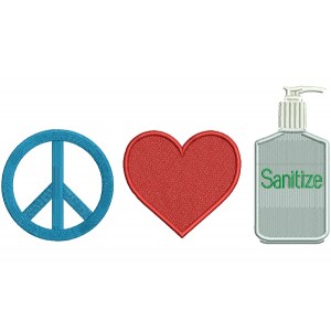 Peace Love Sanitize Filled Machine Embroidery Design Digitized Pattern