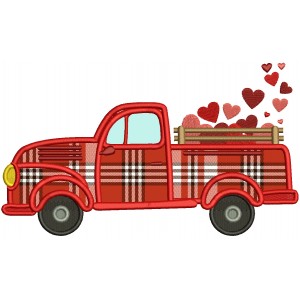 Pickup Truck WIth Many Hearts In The Trunk Valentine's Day Applique Machine Embroidery Design Digitized Pattern