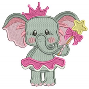 Princess Girl Elephant Fairy Filled Machine Embroidery Design Digitized Pattern