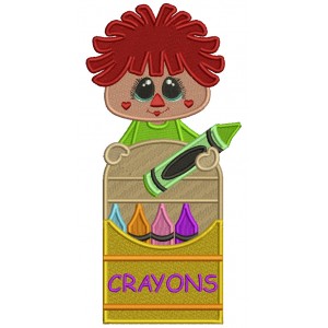 Rag Doll Holding COlored Marker School Filled Machine Embroidery Design Digitized Pattern