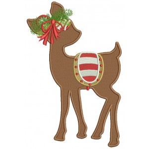 Reindeer With Christmas Bow Filled Machine Embroidery Design Digitized Pattern