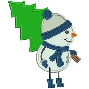 Snowman Carrying Christmas Tree Christmas Applique Machine Embroidery Design Digitized Pattern