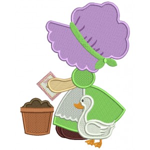 Sunbonnet Doll With a Book Filled Machine Embroidery Design Digitized