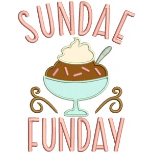 Sundae Funday Ice Cream Applique Machine Embroidery Design Digitized Pattern