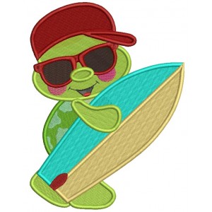Surfer Turtle Summer Filled Machine Embroidery Design Digitized Pattern