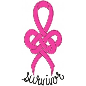 Survivor Breast Cancer Awareness Knotted Ribbon Applique Machine Embroidery Design Digitized Pattern