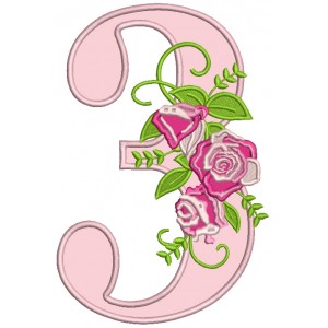 Third Birthday With Flowers Applique Machine Embroidery Design Digitized Pattern