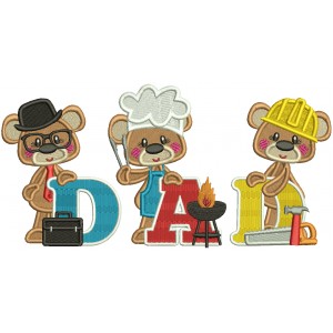 Three Bears Dad Father's Day Filled Machine Embroidery Design Digitized Pattern