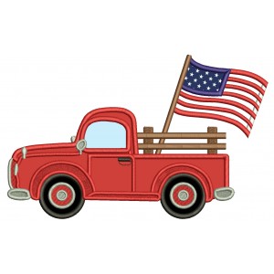Truck WIth Big American Flag Patriotic 4th Of July Independence Day Applique Machine Embroidery Design Digitized Pattern