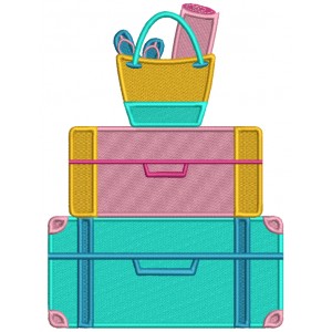 Two Suitcases And Beach Bag Summer Filled Machine Embroidery Design Digitized Pattern