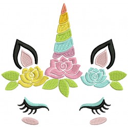 Unicorn Head With Flowers Filled Machine Embroidery Design Digitized Pattern
