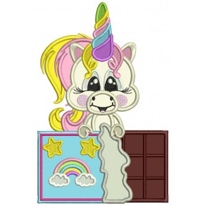 Unicorn With a Chocolate Bar Applique Machine Embroidery Design Digitized Pattern