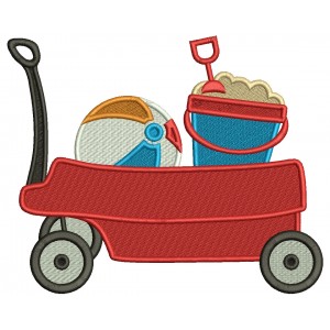 Wagon With Beach Ball And Bucket With Sand Filled Machine Embroidery Design Digitized Pattern