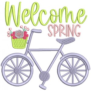 Welcome Spring Bicycle Filled Machine Embroidery Design Digitized Pattern