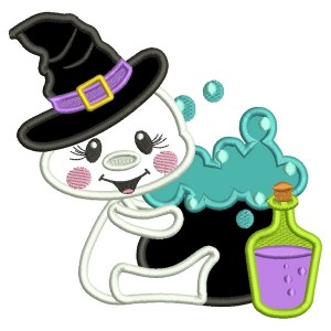 Wizard Ghost Brewing Potion Applique Halloween Machine Embroidery Design Digitized Pattern