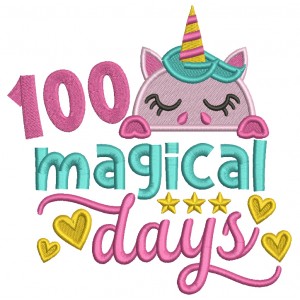 100 Magical Days Unicorn School Filled Machine Embroidery Design Digitized Pattern