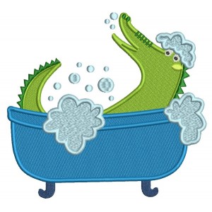Alligator Taking a Bath Filled Machine Embroidery Design Digitized Pattern
