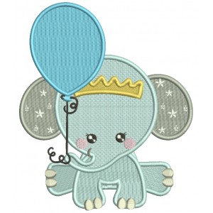 Baby Boy Elephant With a Balloons Filled Machine Embroidery Design Digitized Pattern