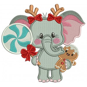Baby Elephant With Gingerbread Man Christmas Filled Machine Embroidery Design Digitized Pattern