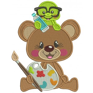Bear Artists With a Warm Holding a Bottle Filled Machine Embroidery Design Digitized Pattern