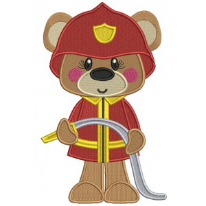 Bear Firefighter Holding a Hose Filled Machine Embroidery Design Digitized Pattern