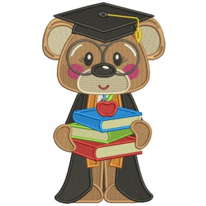 Bear Graduate Holding Books School Filled Machine Embroidery Design Digitized Pattern