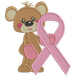 Bear Holding Breast Cancer Awareness Ribbon Filled Machine Embroidery Design Digitized Pattern