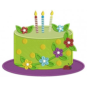 Birthday Cake With Candles And Flowers Filled Machine Embroidery Design Digitized Pattern