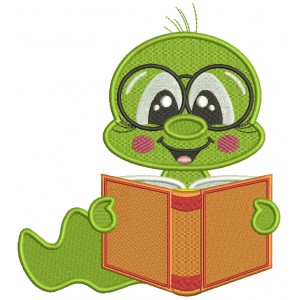 Bookworm Reading a Book School Filled Machine Embroidery Design Digitized Pattern