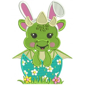 Cute Baby Dragon Sitting Inside Easter Egg Filled Machine Embroidery Design Digitized Pattern 