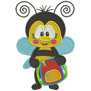 Cute Bee Holding School Backpack Filled Machine Embroidery Design Digitized Pattern