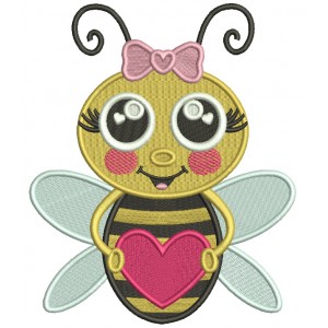 Cute Girl Bee Holding Heart Valentine's Day Filled Machine Embroidery Design Digitized Pattern