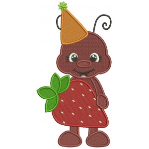 Cute Little Bug Holding Big Strawberry Filled Machine Embroidery Design Digitized Pattern