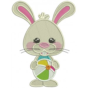 Cute Little Bunny With Beach Ball Filled Machine Embroidery Design Digitized Pattern