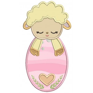 Cute Little Lamb Sleeping On Easter Egg Applique Machine Embroidery Design Digitized Pattern 