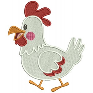 Cute Little White Rooster Filled Machine Embroidery Digitized Design Pattern