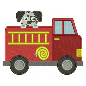 Firetruck And a Dog Filled Machine Embroidery Design Digitized Pattern